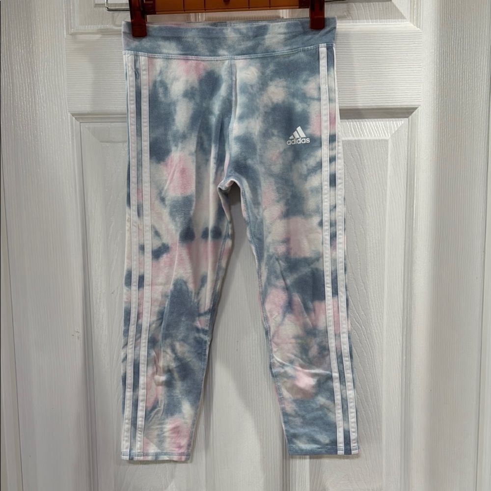 Adidas Pink and Blue Tie-Dye Leggings